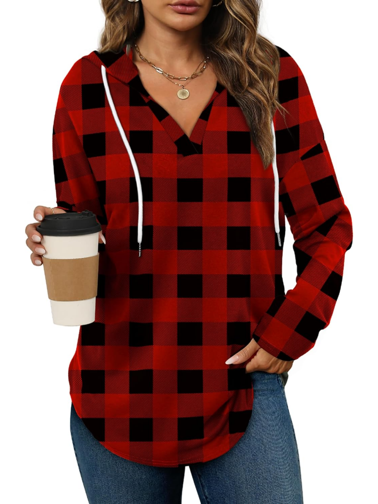 Womens Long Sleeve Plaid Oversized Hoodies