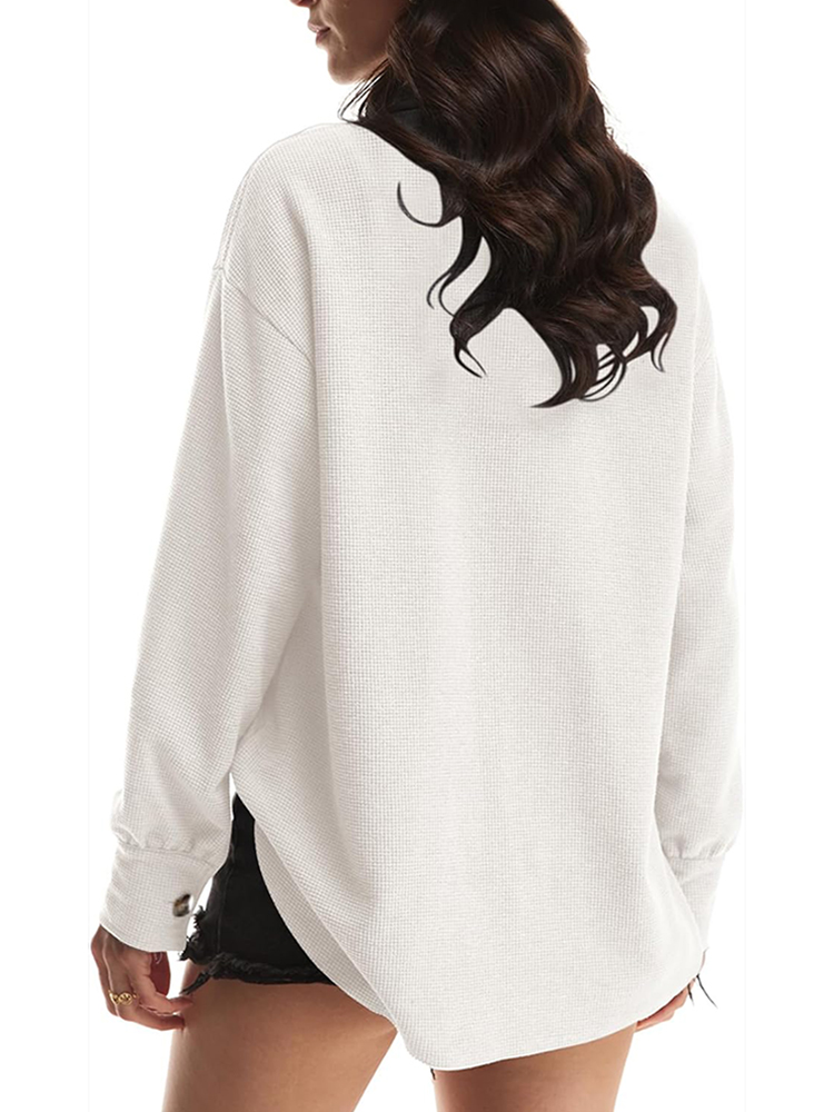 Women's Waffle Long Sleeve Button Down Shirt Jackets (buy 2 free shipping)