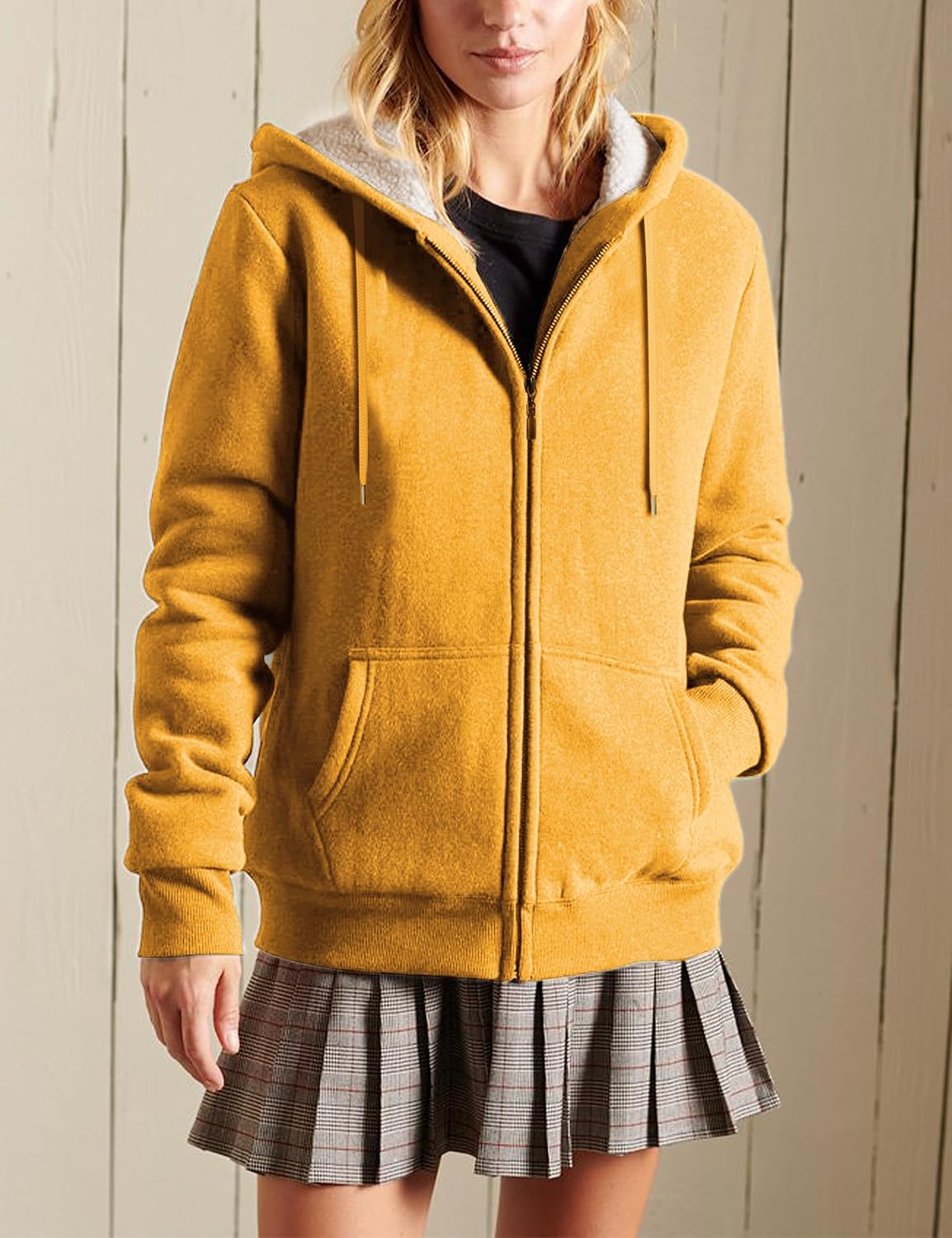 Women's Casual Full Zip Up Sherpa Lined Hoodie Sweatshirt Jacket Coat