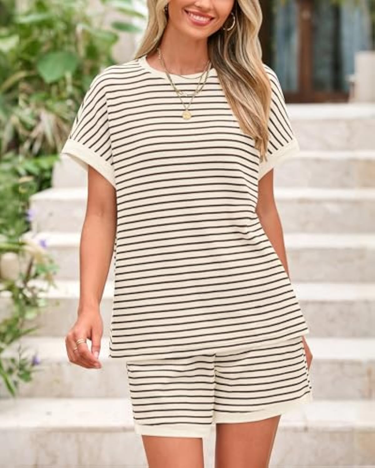 Womens Striped Knit Sets 2 Piece Outfits