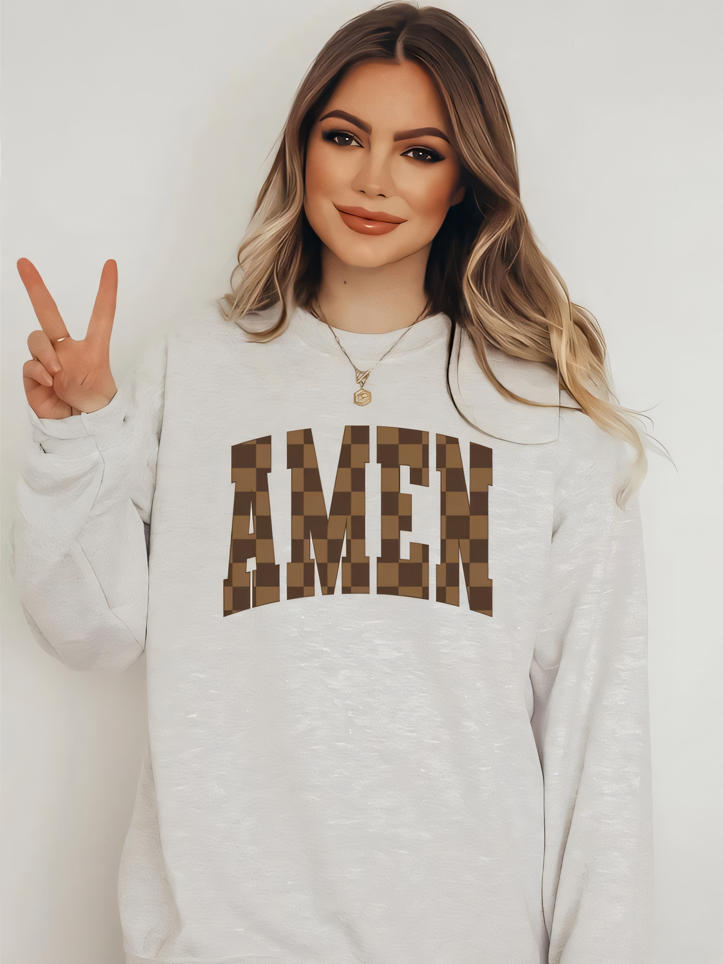 Brown Checkered AMEN Crewneck Sweatshirt