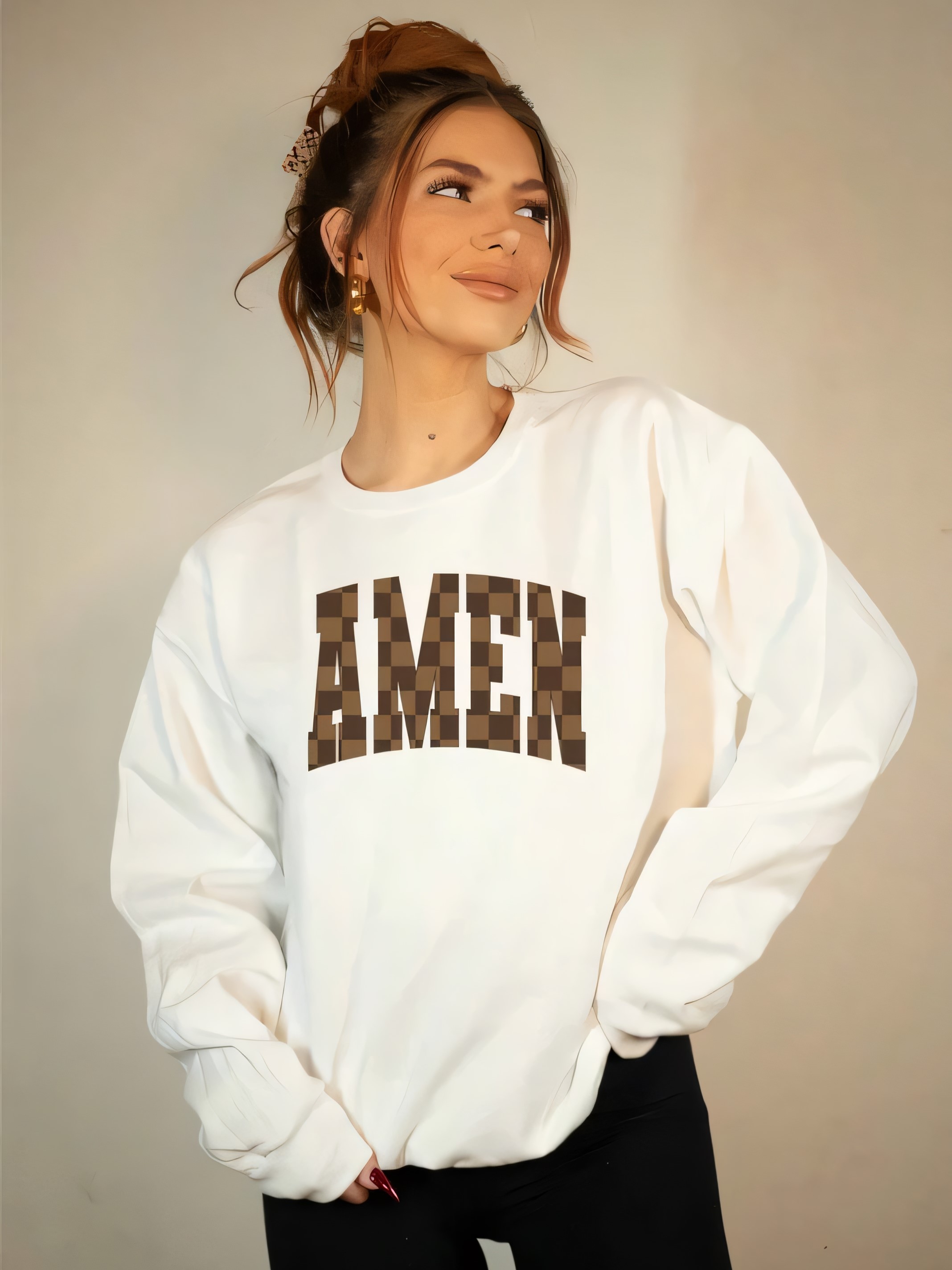 Brown Checkered AMEN Crewneck Sweatshirt