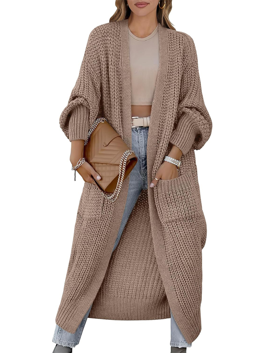 Women's Open Front Knit Long Cardigan Sweaters with Pockets