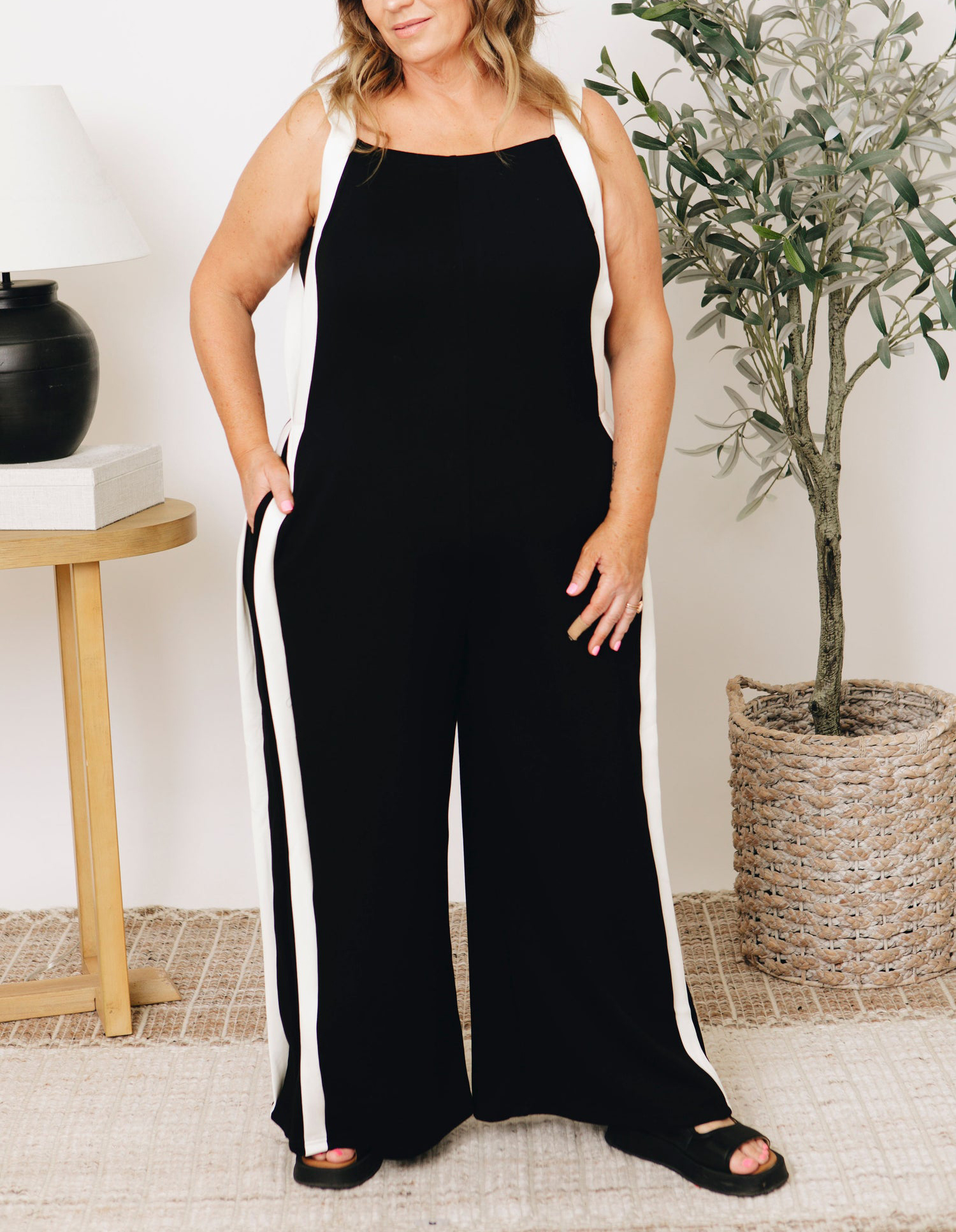 Scuba Contrast Stripe Jumpsuit 