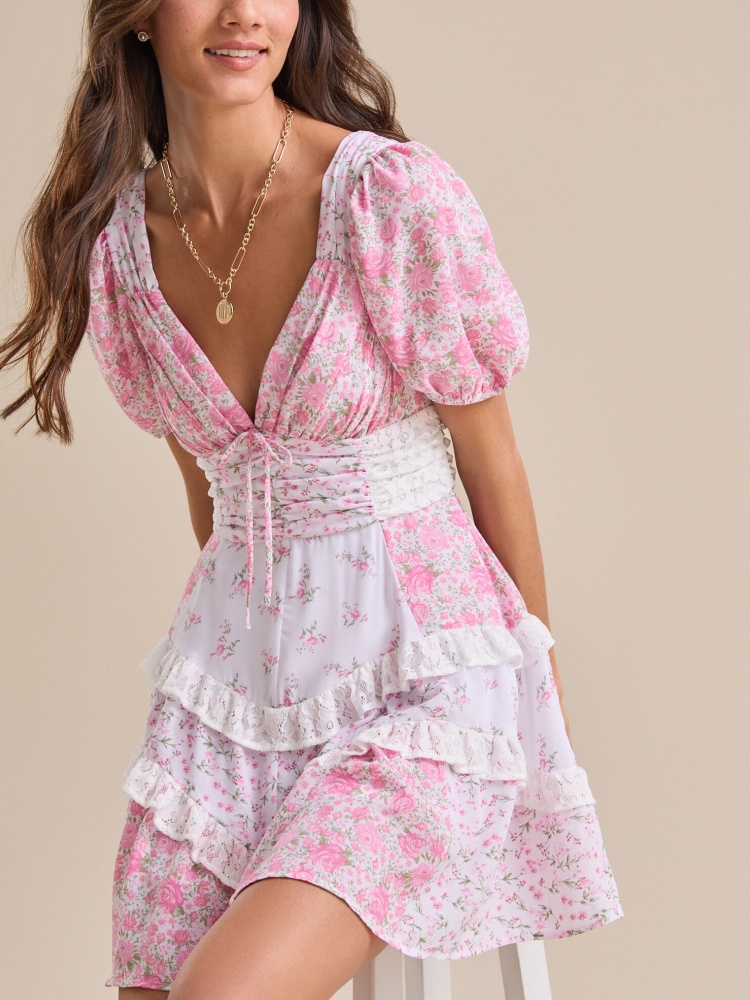 Womens Summer Ruffle Sleeve Floral Mini Dress (BUY 2 FREE SHIPPING)
