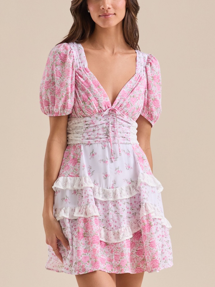 Womens Summer Ruffle Sleeve Floral Mini Dress (BUY 2 FREE SHIPPING)