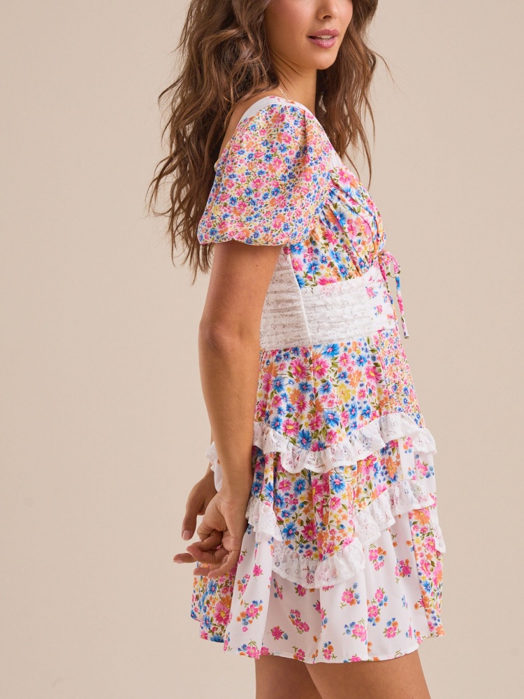 Womens Summer Ruffle Sleeve Floral Mini Dress (BUY 2 FREE SHIPPING)