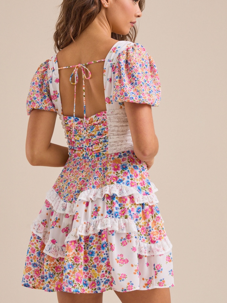 Womens Summer Ruffle Sleeve Floral Mini Dress (BUY 2 FREE SHIPPING)