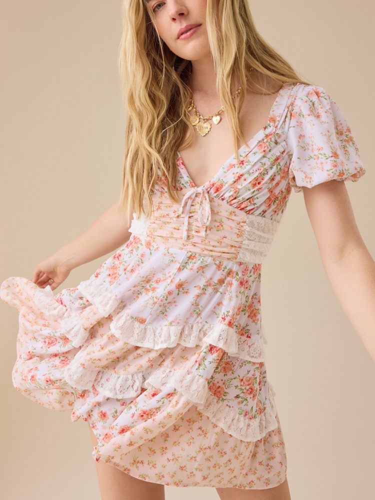 Womens Summer Ruffle Sleeve Floral Mini Dress (BUY 2 FREE SHIPPING)