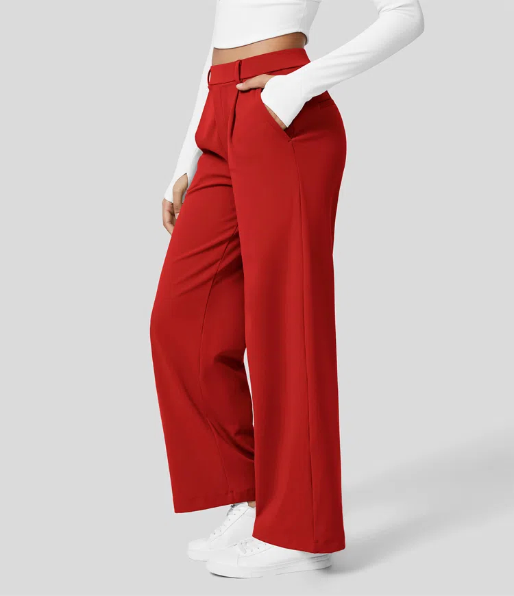 High Waisted Plicated Side Pocket Straight Leg Work Pants（Buy 2 Free Shipping）-hivebabe.com
