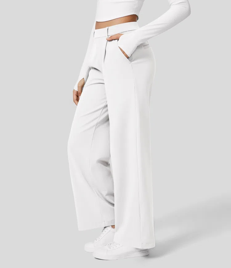 High Waisted Plicated Side Pocket Straight Leg Work Pants（Buy 2 Free Shipping）-hivebabe.com