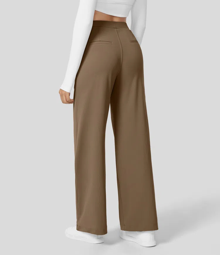 High Waisted Plicated Side Pocket Straight Leg Work Pants（Buy 2 Free Shipping）-hivebabe.com