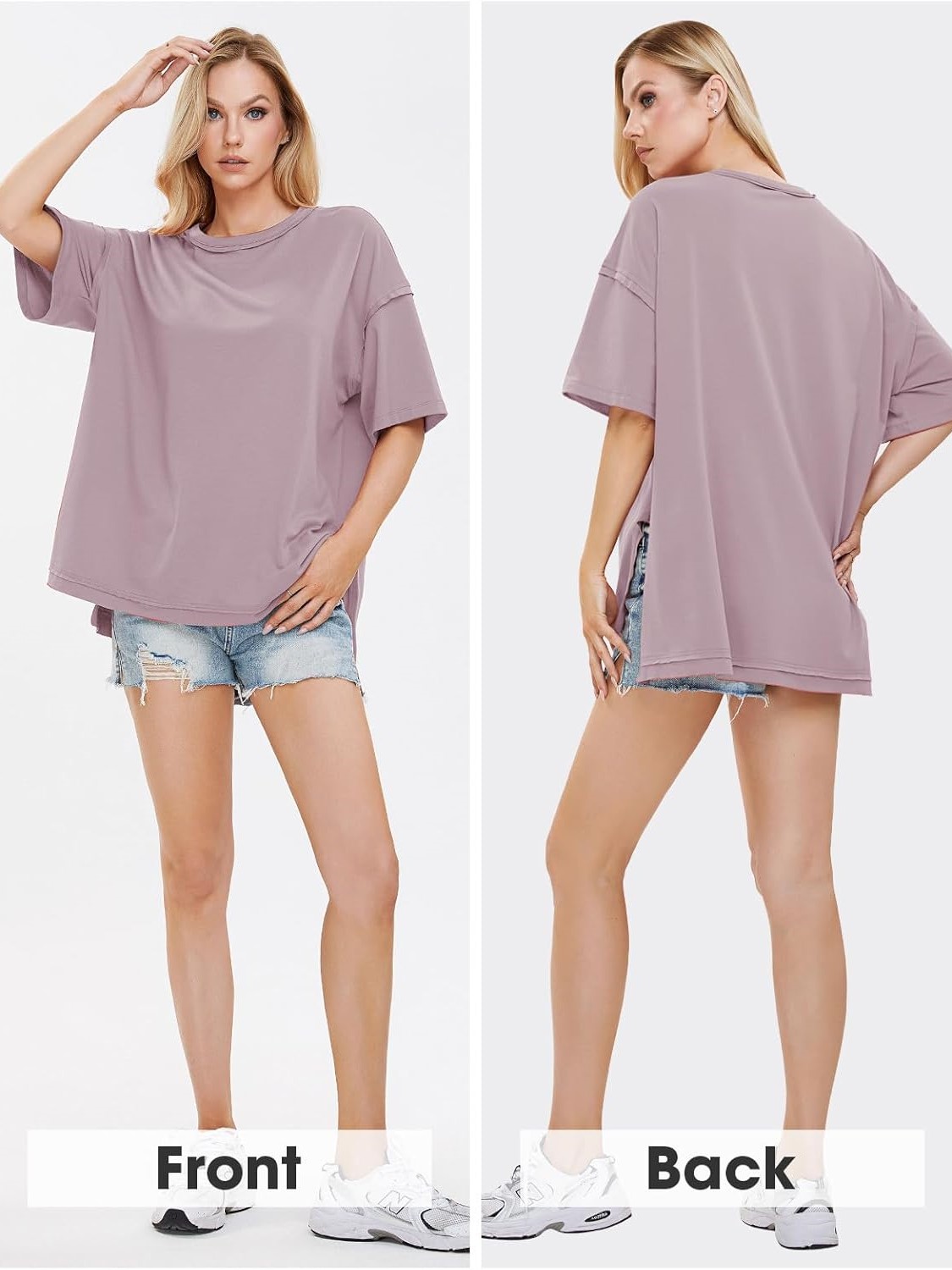 HOT SALE Oversized Crewneck Loose Side Slit Plus T-shirts 