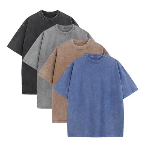 ⚡Hot Sales 49% OFF🔥4 Pack Oversized Tshirts for Men Gym Vintage Heavyweight T Shirts Cotton Workout Acid Wash Baggy Tees