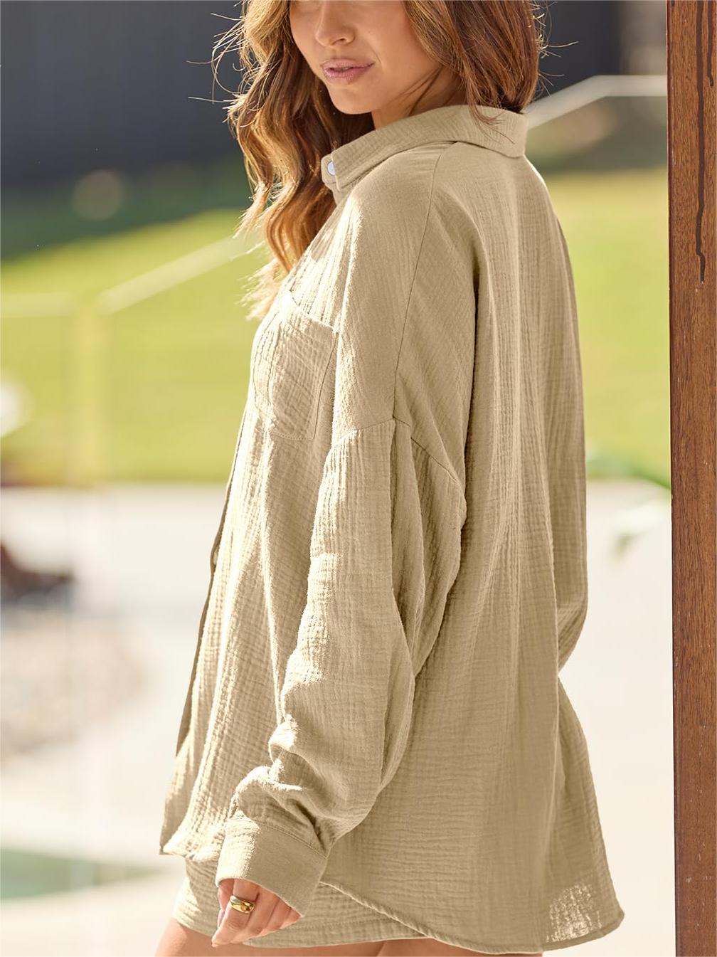 Women's Button Down Oversized Sweatshirt Set✨Buy 2 Free Shipping