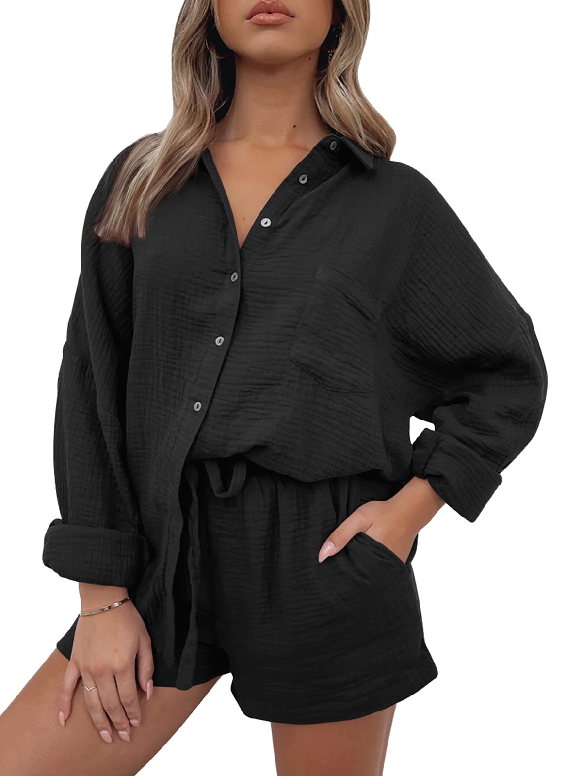 Women's Button Down Oversized Sweatshirt Set✨Buy 2 Free Shipping