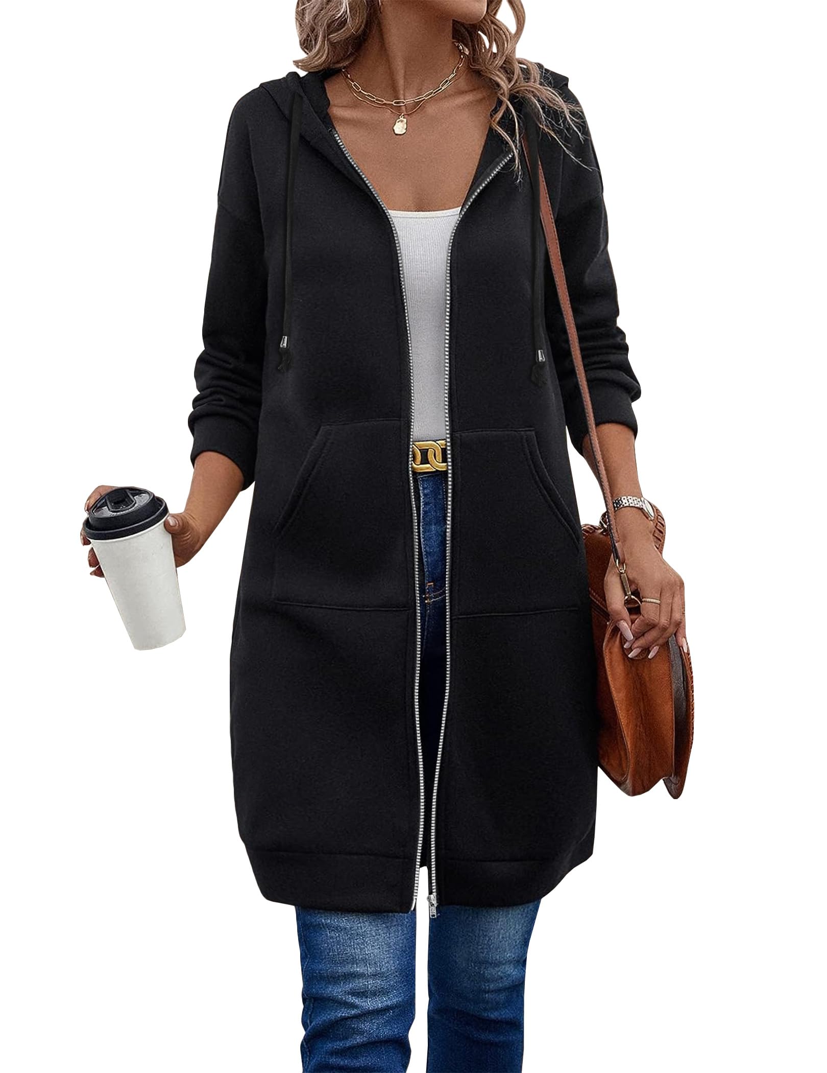  Women Casual Zip up Fleece  Long Hoodie Jacket (Buy 2 Free Shipping)