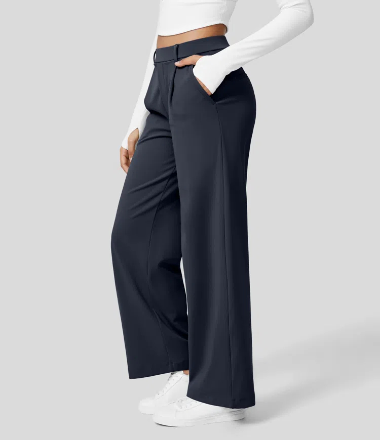 High Waisted Plicated Side Pocket Straight Leg Work Pants（Buy 2 Free Shipping）-hivebabe.com