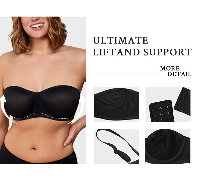 Strapless Mesh Underwire Balconette Bra