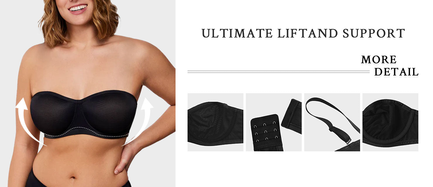 Strapless Mesh Underwire Balconette Bra