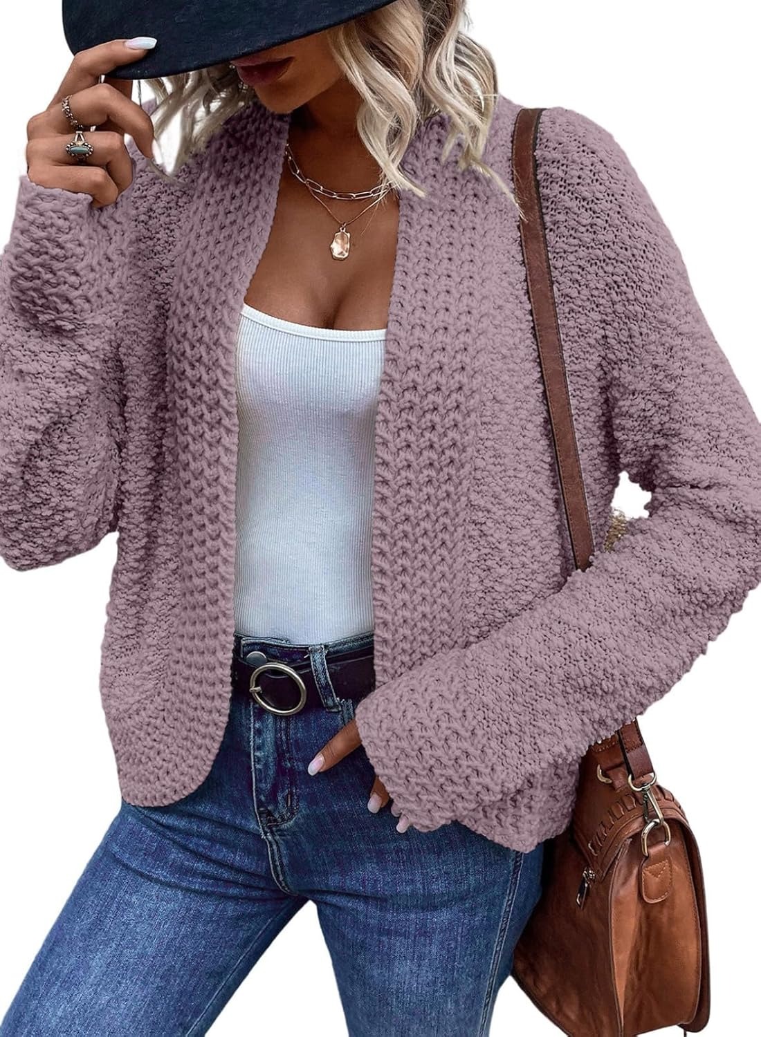 Women's Casual Long Sleeve Chunky Knit Open Front Cardigan