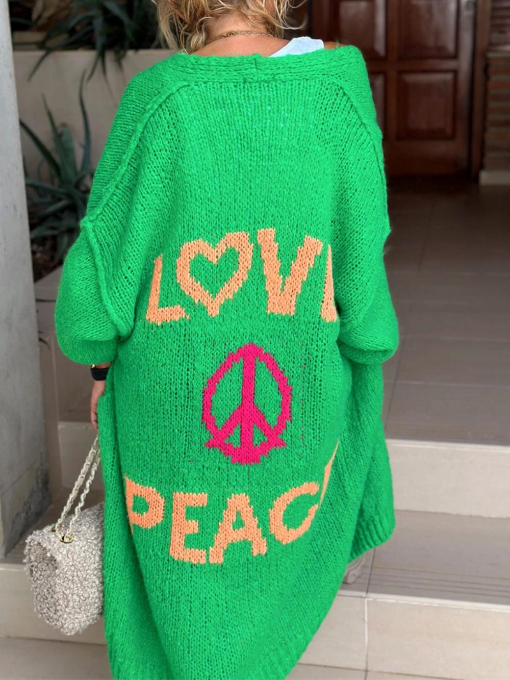 Letter Dropped Shoulder Long Sleeve Cardigan