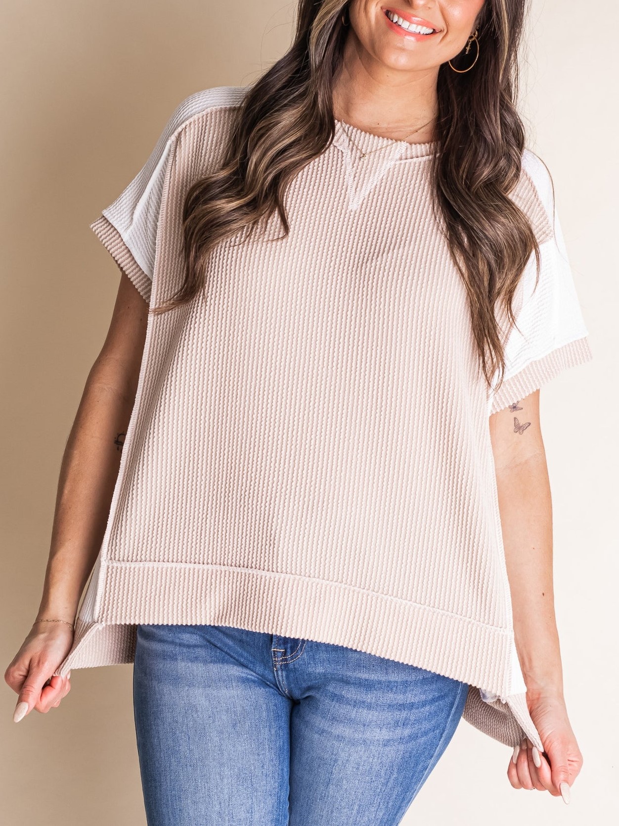 Ribbed Stitching Color Block Tee