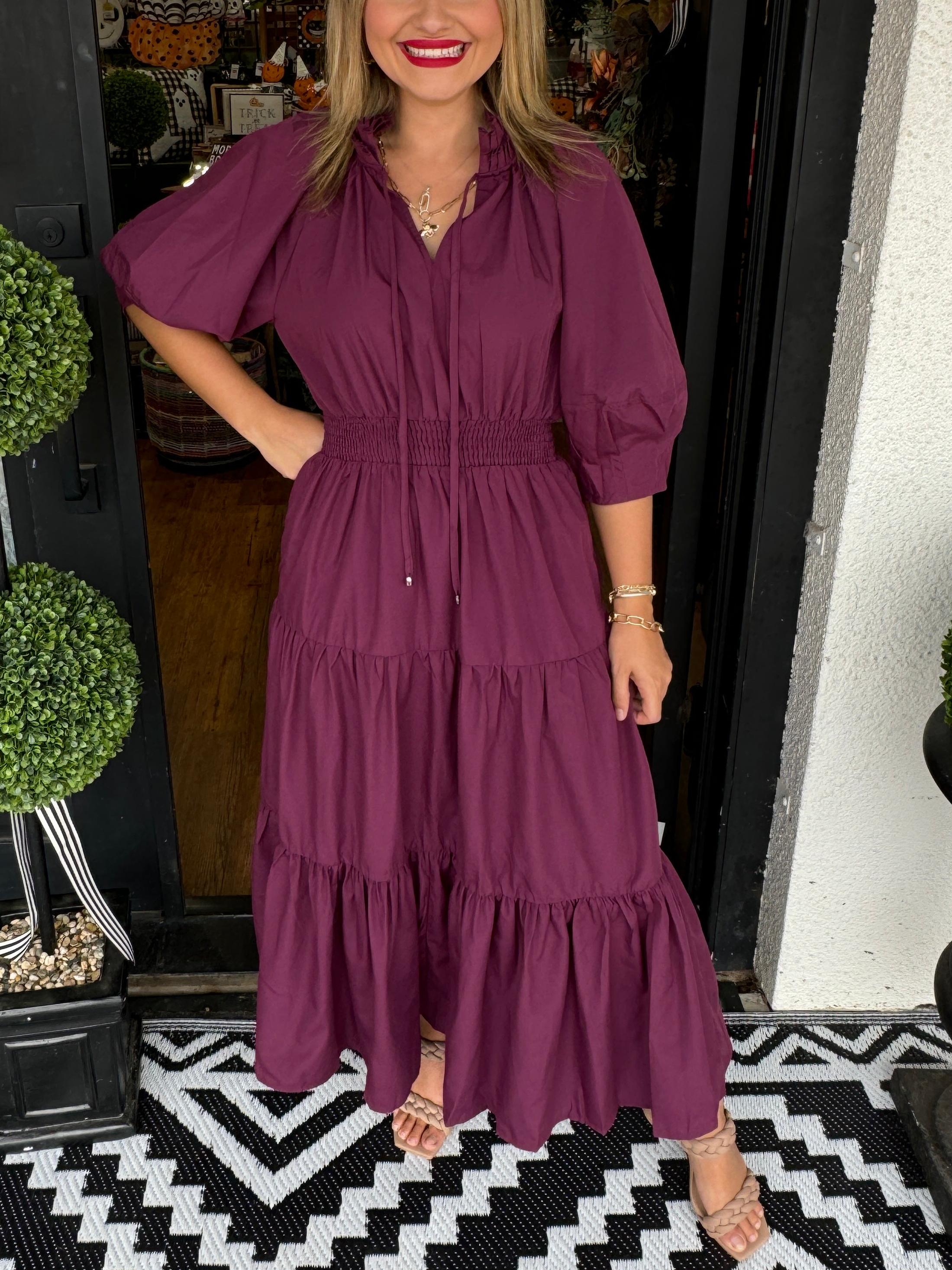 ✨Elegant Half Sleeve Tie-up Pleated Loose Dress (Buy 2 Free Shipping)