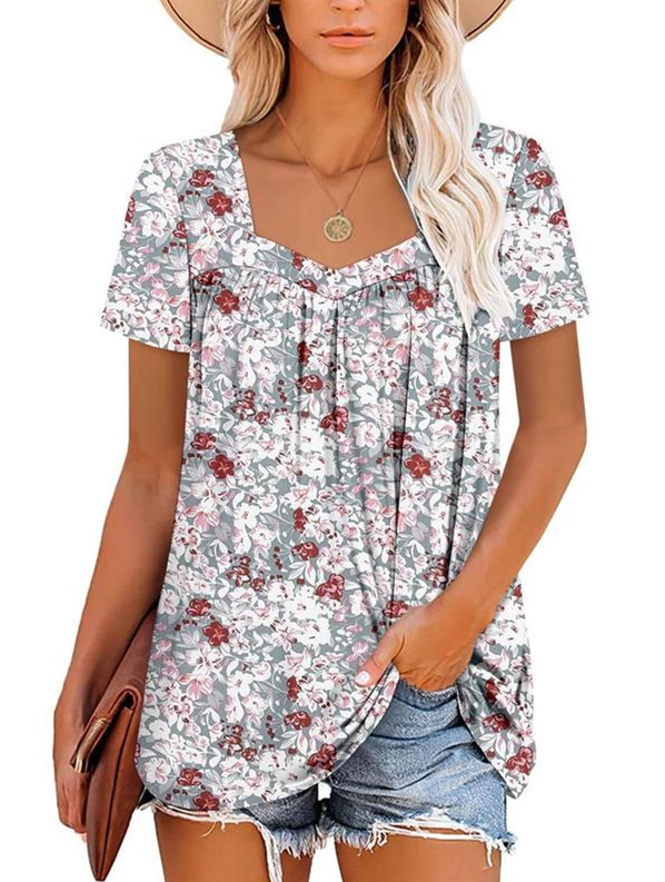 Women's Summer Pleated Printed Short-Sleeves(Buy 3 Free Shipping)