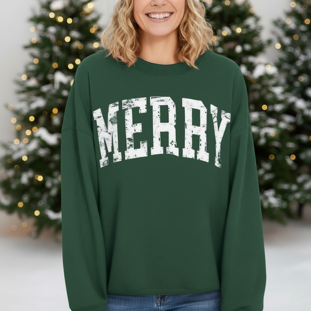 Retro Merry Sweatshirt : Women's Christmas Shirt
