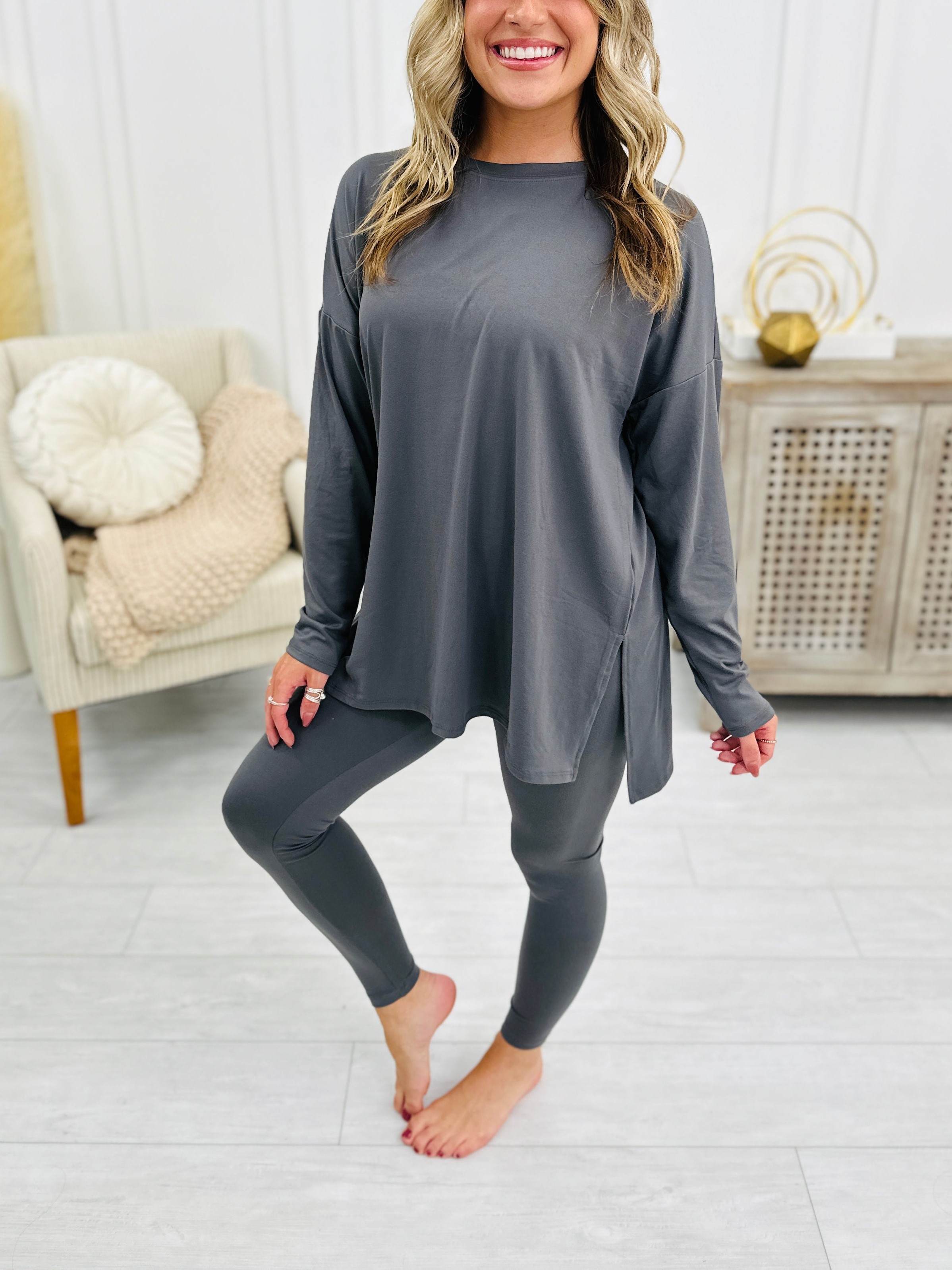 Buttery Soft Microfiber Long Sleeve Side Slit Loungewear Set