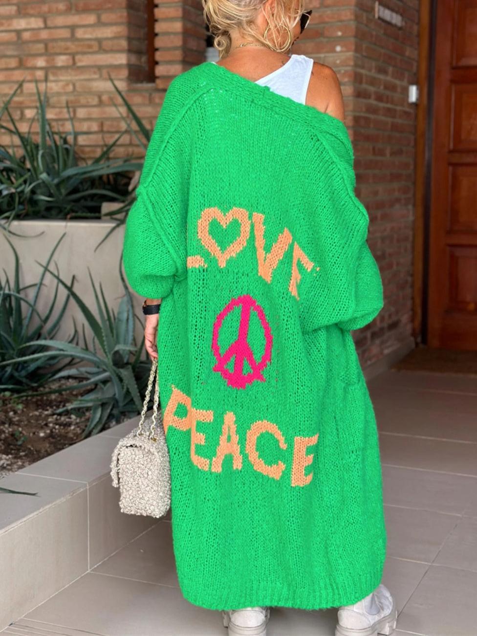 Letter Dropped Shoulder Long Sleeve Cardigan