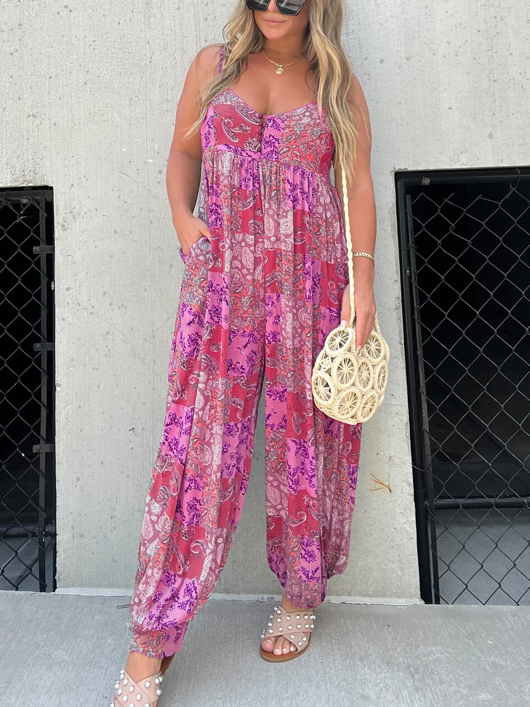 Patchwork Print Loose Jumpsuit (Buy 2 Free Shipping)-hivebabe.com