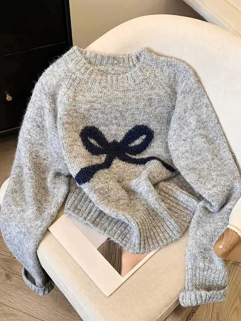 Women's Round Neck Playful Bow Knit Sweater