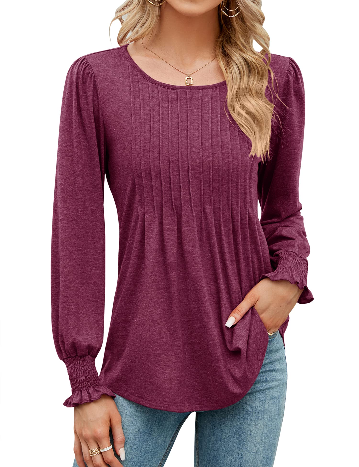 2025 Fall New Women's Pleated Puff Long Sleeve Tunic Tops(buy 2 free shipping)