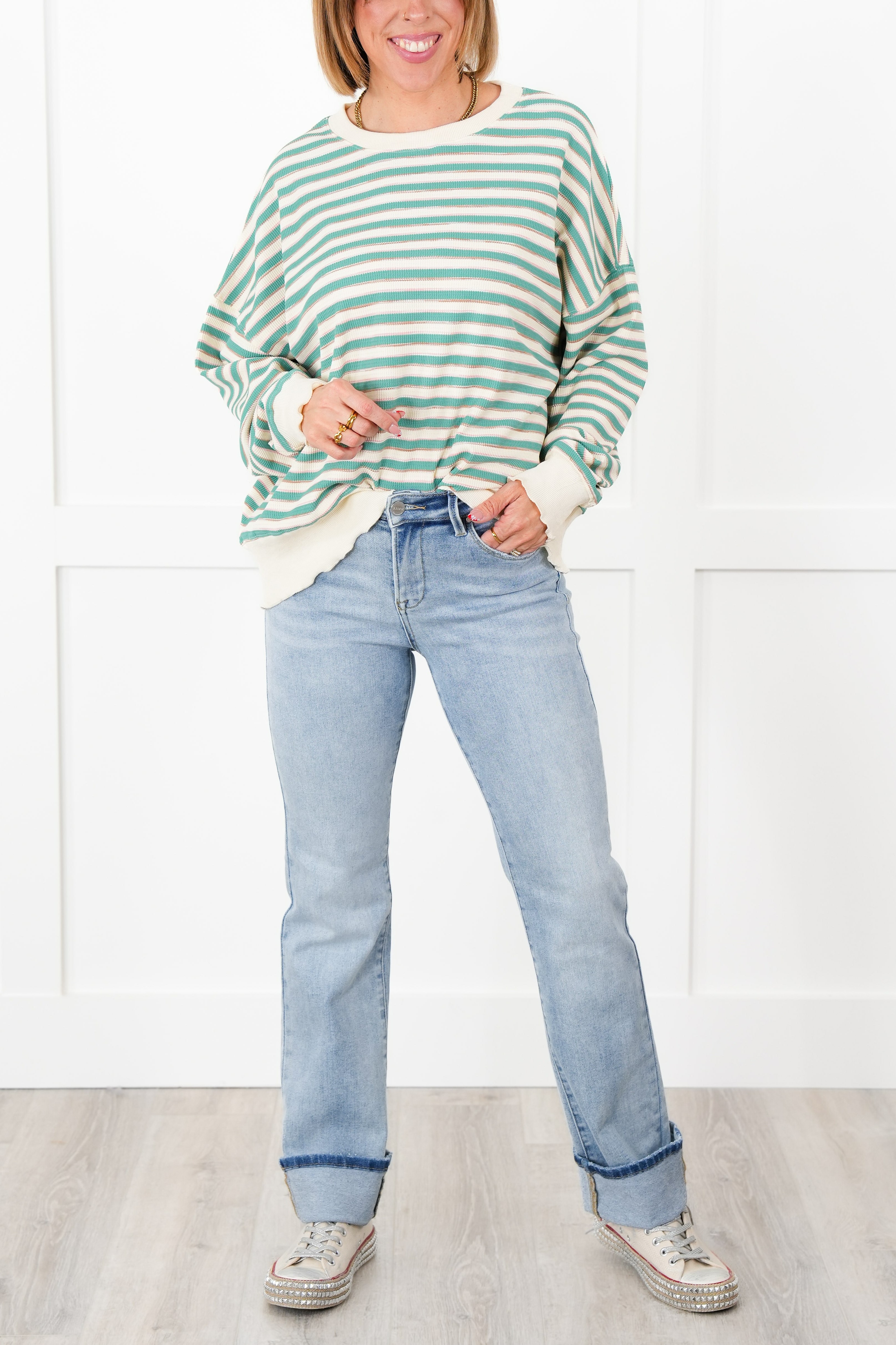 Oversized Stripe Knit Long Sleeve Top 