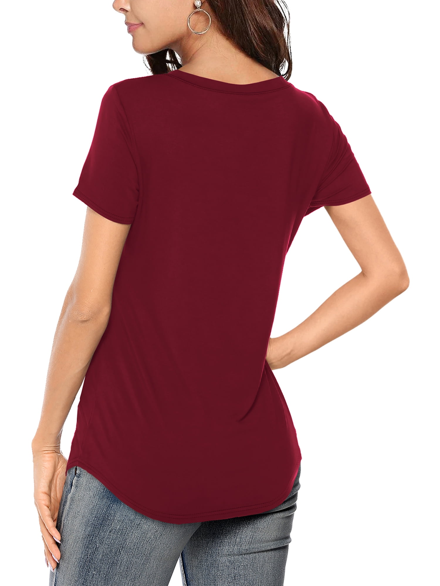 Women's V-neck Short Sleeve Curved Hem Tee Top (Buy 3 Free Shipping)