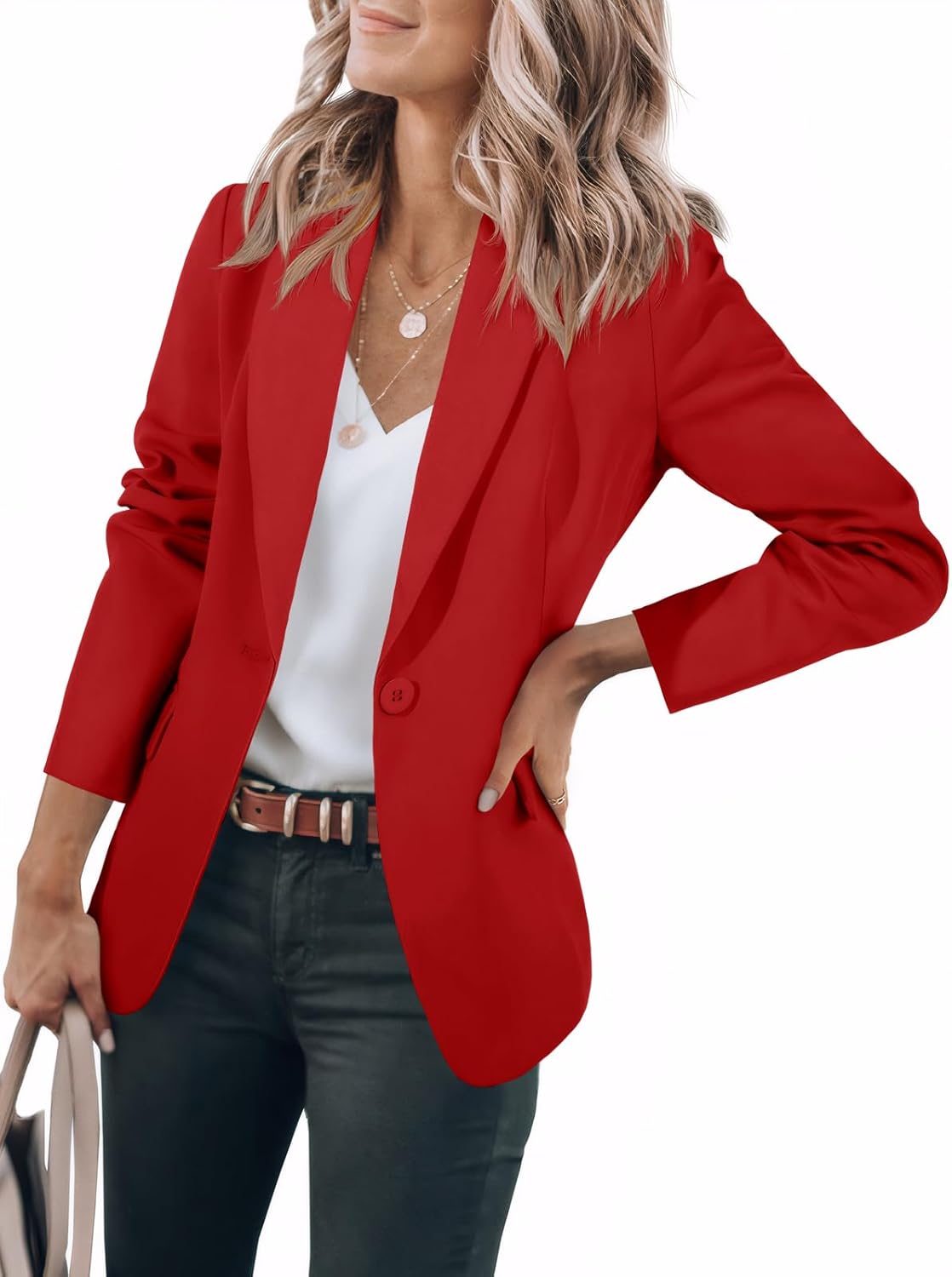 Women's Casual Button Open Front Pocket Blazers Jacket