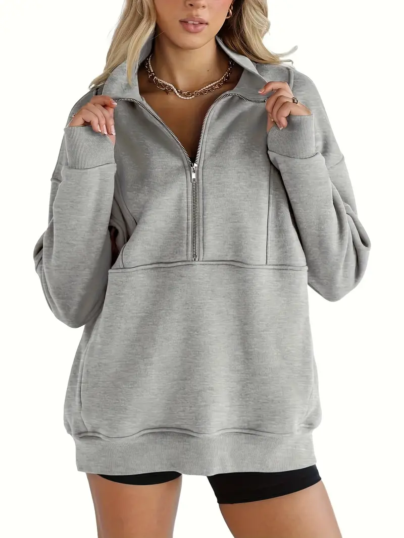  Solid color half-zip pullover sweatshirt
