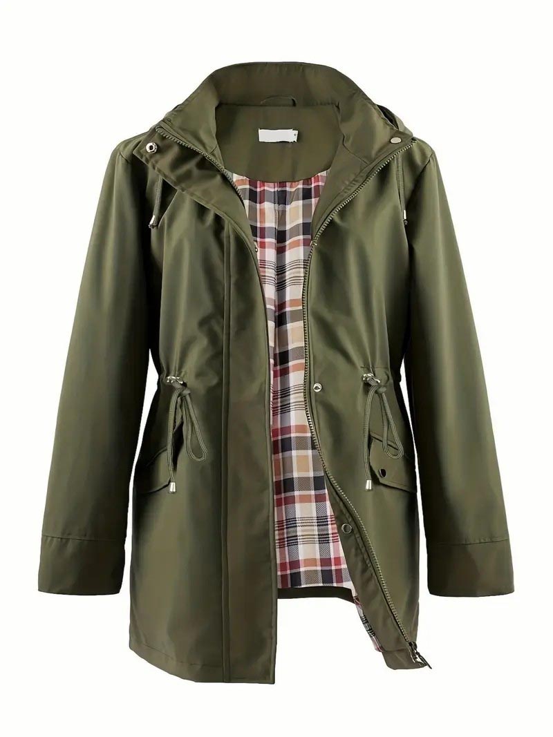 Zip Up Hooded Coat - Adjustable Drawstring Long Sleeve Outerwear