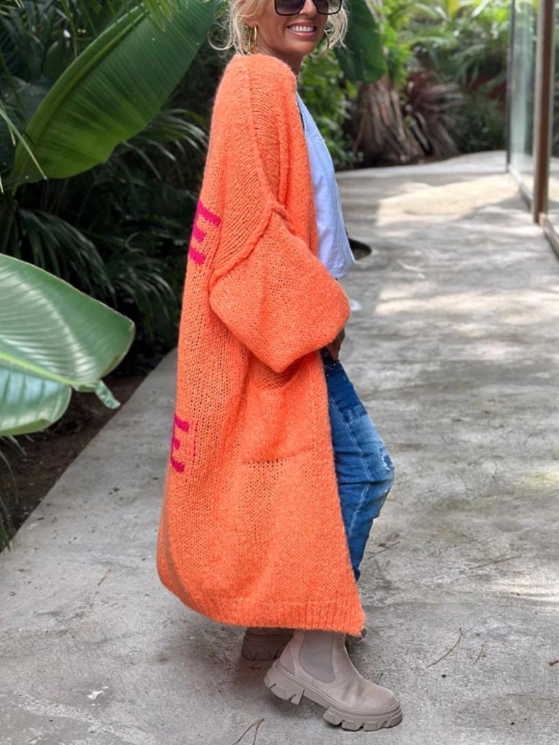 Letter Dropped Shoulder Long Sleeve Cardigan