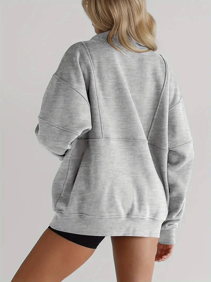  Solid color half-zip pullover sweatshirt