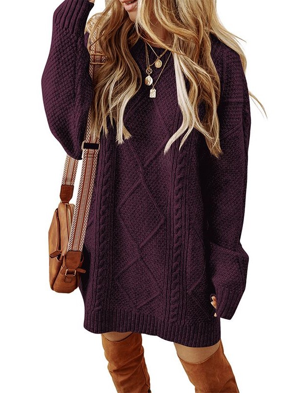 Women's Casual Loose Cable Knit Drop Shoulder Sweater Dress