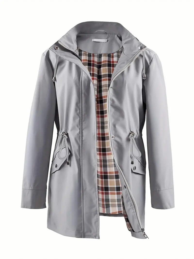 Zip Up Hooded Coat - Adjustable Drawstring Long Sleeve Outerwear