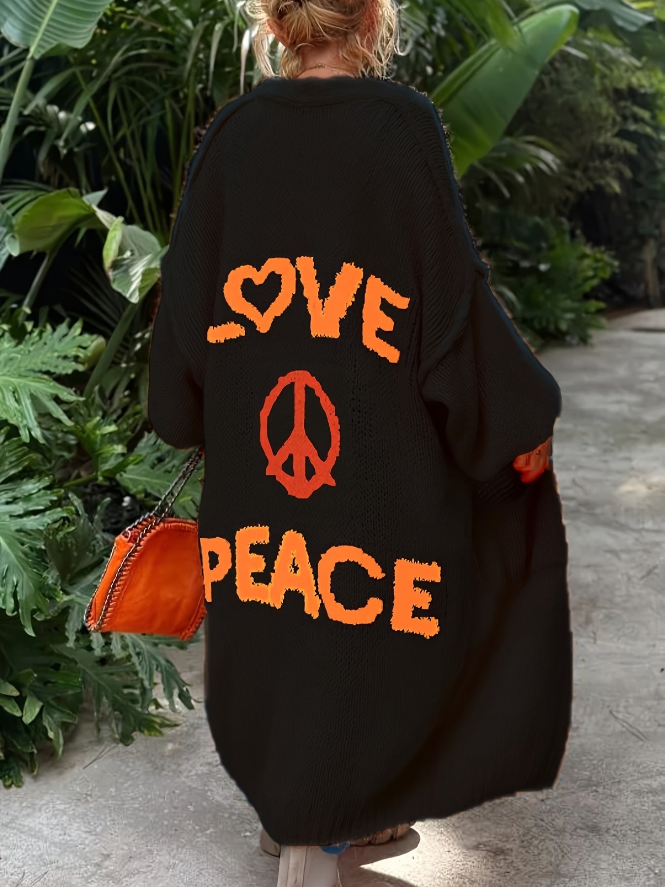 Letter Dropped Shoulder Long Sleeve Cardigan