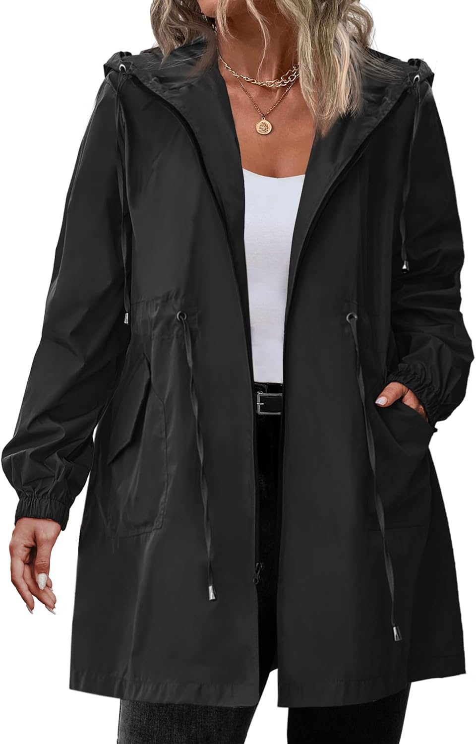 Women's Plus Size Lightweight Hooded Waterproof Jackets with Pockets