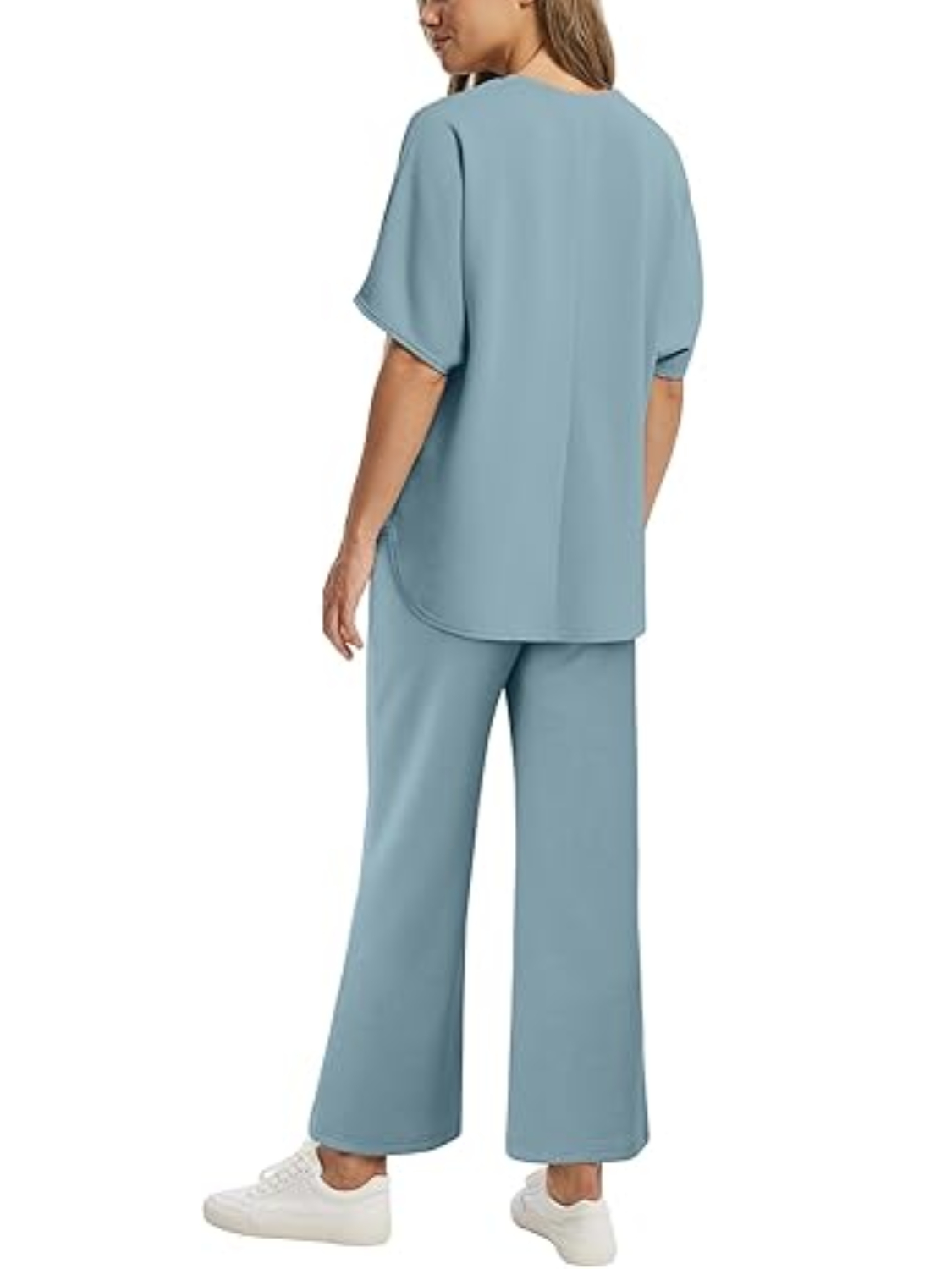 Women Oversized Tshirt and Wide Leg Crop Pants 2 Piece Sets