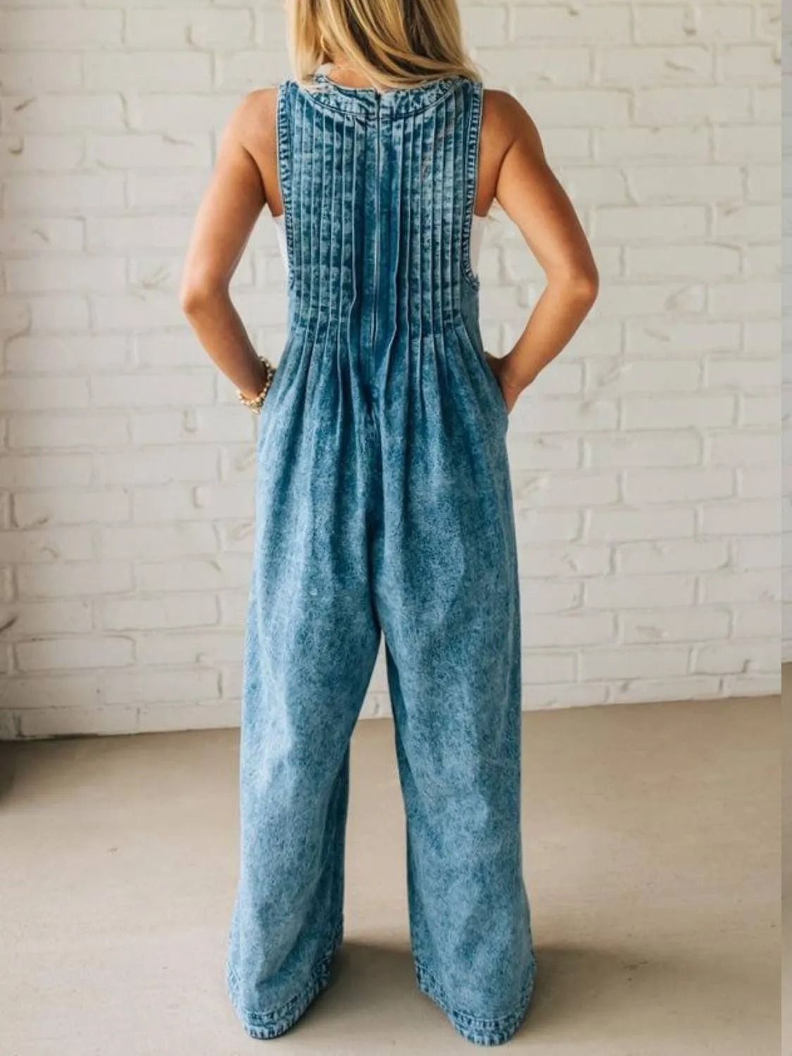 HOT SALE Women's Acid Wash Pintuck Jumpsuit