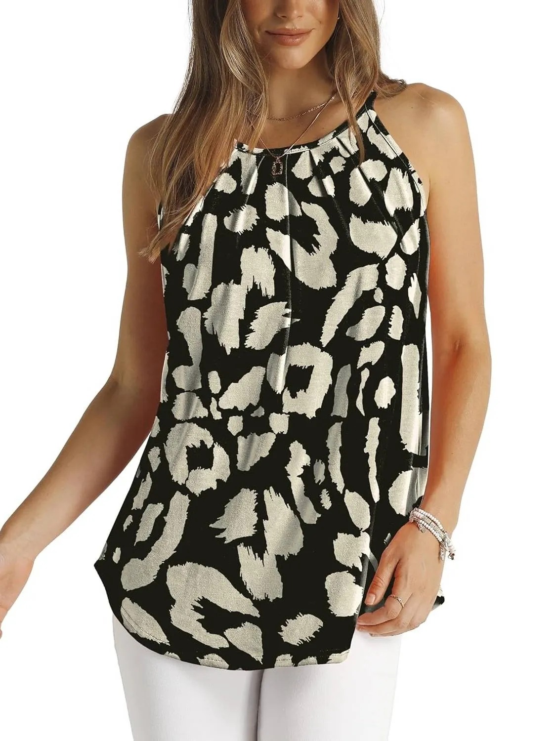 HOT SALE Women's Curved Hem Pleated Spaghetti Strap Tank Tops