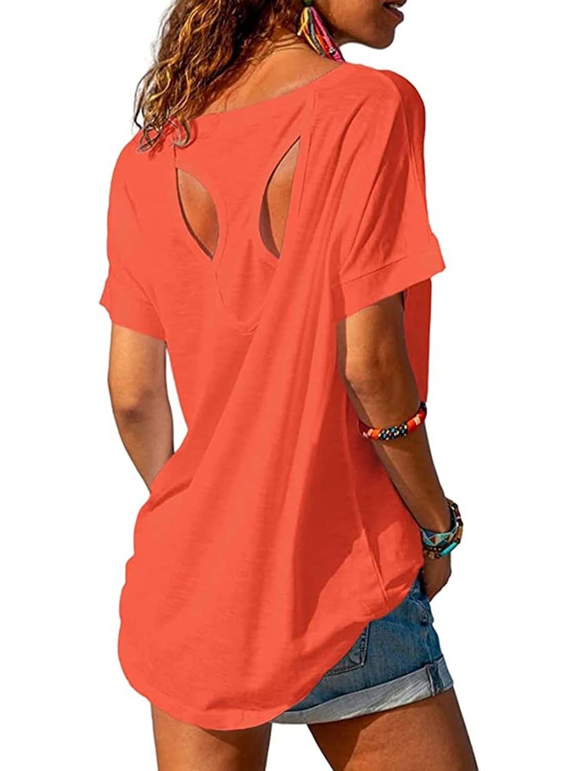 Women Open Back Athlete Loose Fitting Workout Casual Yoga T-Shirt